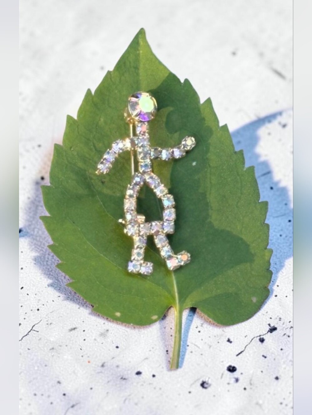 Vintage Aurora Borealis Crystal Stick Figure Brooch - Picture 5 of 5